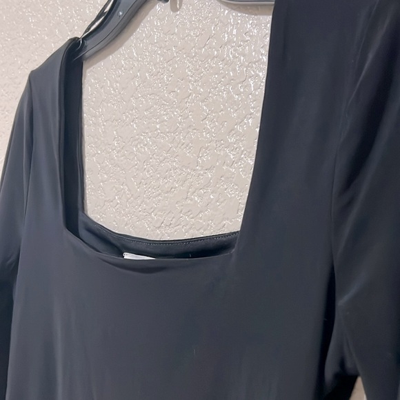 Square Neck Long Sleeve Modern Scuba Black Bodysuit - Picture 3 of 4